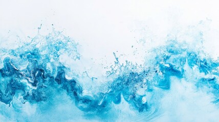 Serene blue watercolor pool with gentle splashes against a calming white background