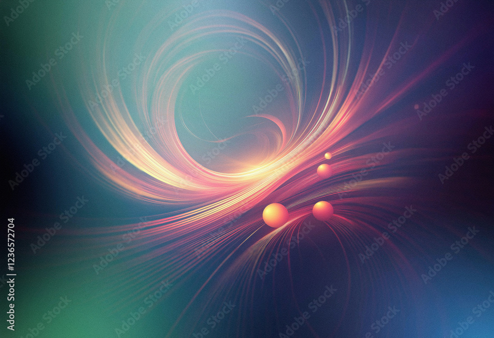 Aufkleber abstract sci-fi double exposure background. swirling, luminous lines and glowing orbs create a mesme