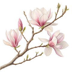 isolated Magnolia Branch with light Pink Blooms
