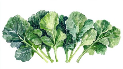 A Lush green kale leaves, watercolor painting, vibrant and fresh