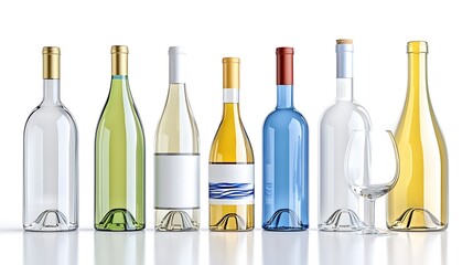 Assortment of Wine Bottles and Glass Various Colors and Styles Beverage Concept