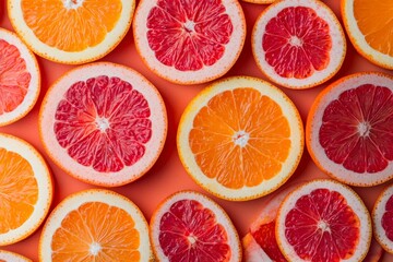 Close-Up of Sliced Fruits Arranged Beautifully on Pink Background