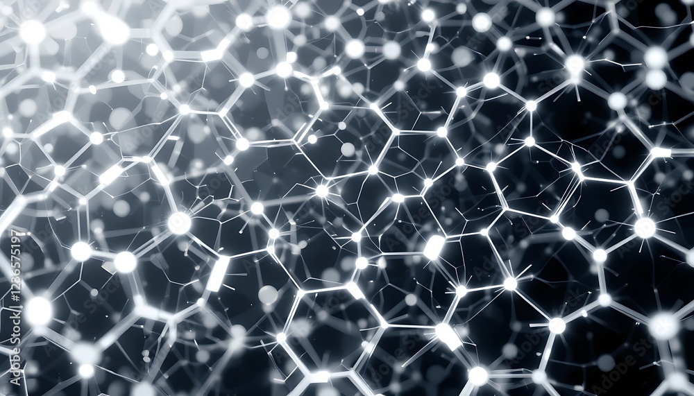 Poster luminous network: an abstract hexagonal web of light