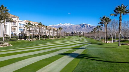 Fototapeta premium Stunning Golf Course Fairway with Luxury Condos Mountain View