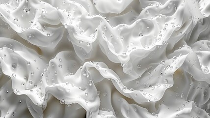 A white fabric with a watermark that has a lot of droplets on it