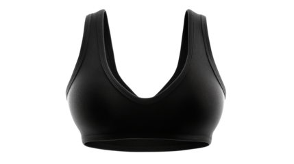 Black sports bra isolated on transparent background for mockup