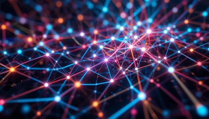 Fototapeta premium Luminous Network: A vibrant, interconnected web of glowing nodes and lines