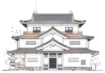 Elegant Traditional Japanese Style House Illustration