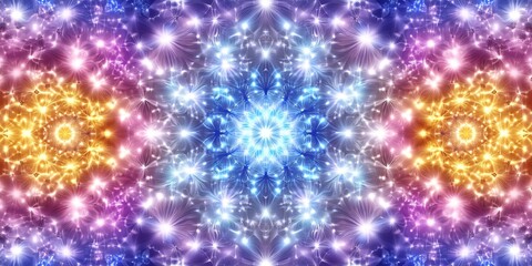 Abstract Design with Central Cluster of Intense Blue Light, Bright Colors, and Digital Pathways