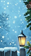 Enchanting lantern glow amidst snowy pines and bokeh sparkles