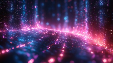 Obraz premium Abstract Digital Data Stream Glowing Pink And Blue