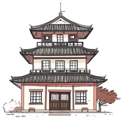 A three story Japanese style building illustration