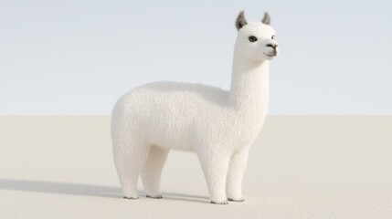 Fototapeta premium White Alpaca standing in desert; website banner