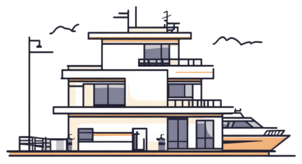 Modern Houseboat Design Architectural Illustration