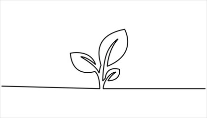 Obraz premium Plant growing continuous one line drawing. Sprout growth continuous line illustration. Growing sprout one line art