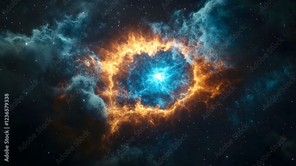 Poster a captivating and visually stunning digital artwork depicting a dramatic cosmic explosion with vibra