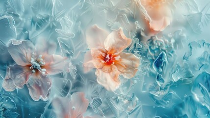 aquarel like abstract colored background texture of frozen flowers in milk, ice and water