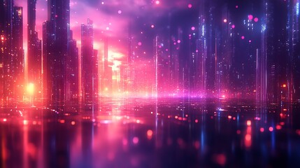 Obraz premium Futuristic Cityscape Illuminated With Vibrant Neon Lights
