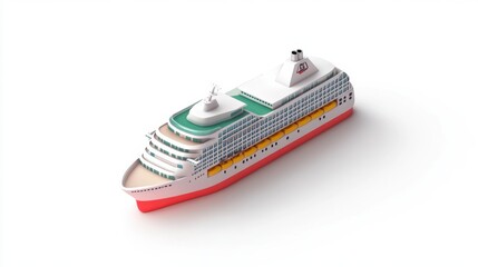 A colorful cruise ship model, featuring multiple decks and a sleek design, symbolizing leisure travel on the open seas.