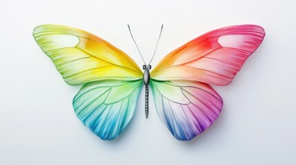 Obraz premium A childlike crayon drawing of a butterfly, featuring bold colors and playful, uneven strokes. It exudes innocence and simplicity with artistic charm.