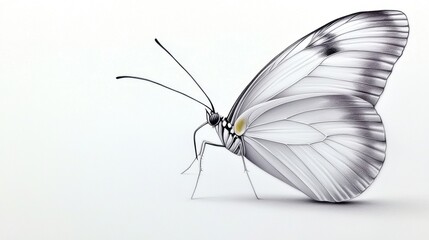 A close-up hand-drawn butterfly in graphite, focusing on the detailed texture of the wings, antennae, and body. Precision and realism blend in this artwork.