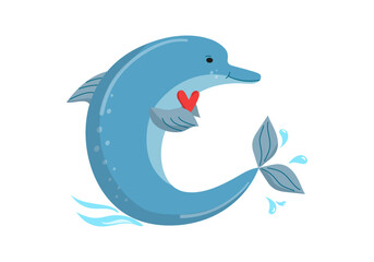 National Dolphin Day. Flat design banner, poster, flyer, vector illustration. Cartoon dolphin in water. April 14. World Aquatic Animals Day.