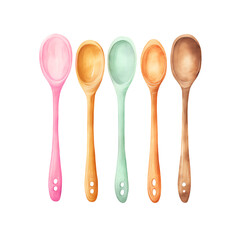 set of wooden kitchen spoons in soft shades