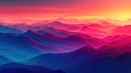 Vibrant Sunset Mountain Landscape Digital Art Print