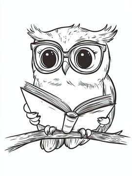 recommend clip art: Adorable Owl Reading Book Line Art Illustration