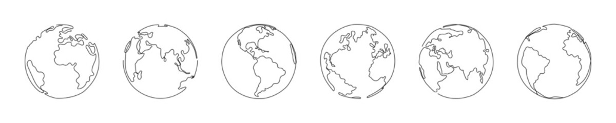 Minimalist Line Art Globes in Different Views Vector Set