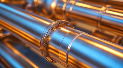 Naklejka premium Metallic Industrial Pipe with Seamless Joints and Reflective Sheen