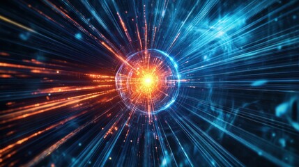 Fototapeta premium An electron beam being used in a scientific laboratory, focusing on the movement of particles and electrons.