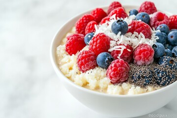 Delicious bowl of fresh berries and coconut for a healthy breakfast to energize your day