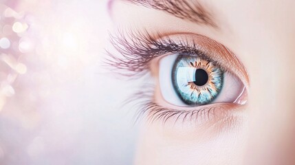 A mesmerizing close-up of a human eye with intricate details and vibrant colors. The reflection and sharp focus highlight beauty, vision. Perfect for concepts of sight, perception, and technology.