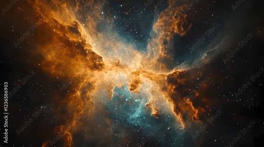 Poster Breathtaking cosmic explosion of a glowing celestial nebula in the vast mysterious universe  Vibrant colors swirling energy and intense cosmic forces create a stunning otherworldly scene