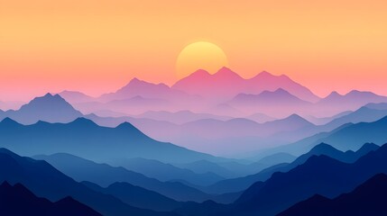 Fototapeta premium Misty Mountain Range Landscape at Dawn with Fading Peaks on the Horizon