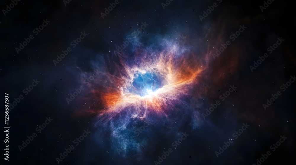 Poster Breathtaking interstellar explosion illuminates the cosmic landscape with a mesmerizing display of vibrant colors and dynamic celestial energies