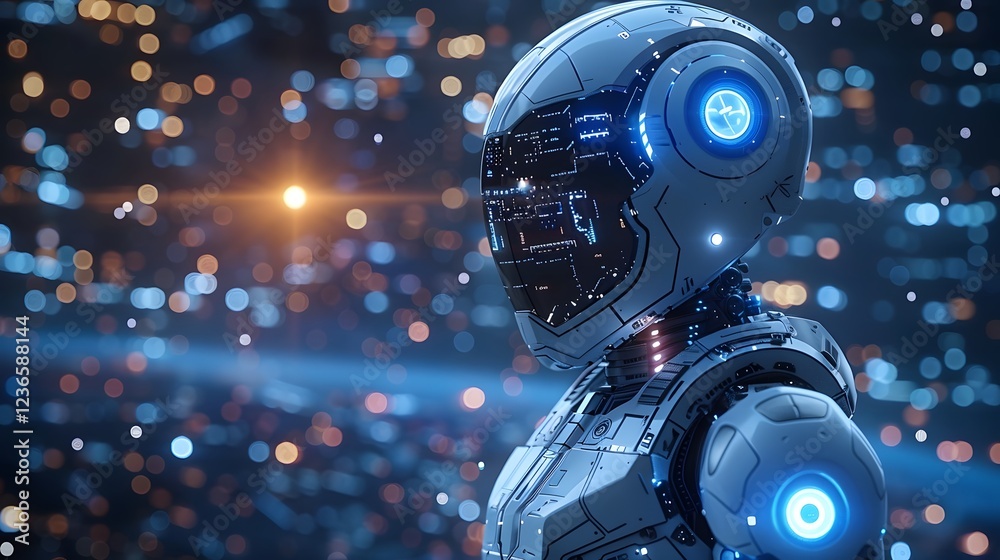 Wall mural intricate mechanical robot blueprint with hud circle background