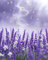Naklejka premium Light lavender and white with a mist of pollen floating through the air abstract Spring season concept background