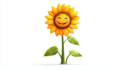 Cartoon sunflower with a smiling face, playful and fun design for kids