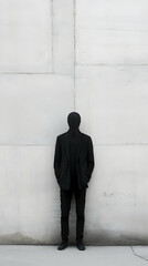 Obraz premium A figure of an invisible man against a plain wall, representing mystery and anonymity - 