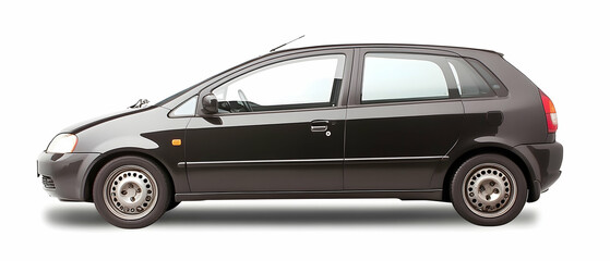 A family car isolated on a white background, representing the practicality and reliability of modern transportation  -  