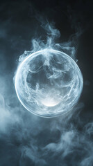 A glowing, aerodynamic sphere suspended effortlessly amidst a wispy mist, symbolizing innovation and mystery  -  