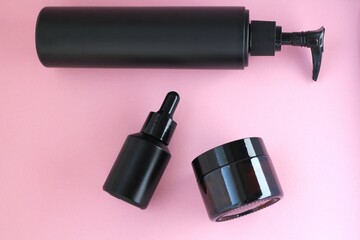 A set for skin care. Professional cosmetics. Place for cosmetics advertising. Business card of a cosmetologist. Moisturizing the skin. Cosmetic product with a place for an inscription