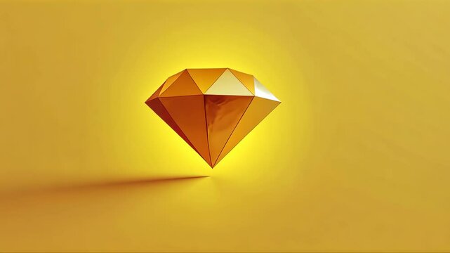 Yellow diamond is on a yellow background. The diamond is cut in a way that it looks like it is shining