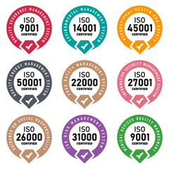 ISO Certification Badge Set - ISO 9001, 14001, 45001, 50001, 22000, 27001, 26000, 31000 Seals