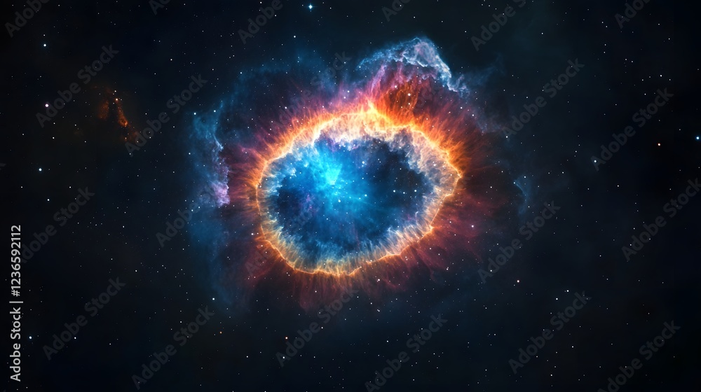 Poster dazzling celestial explosion in vibrant cosmic nebula stunning 3d render of a fiery glowing interste
