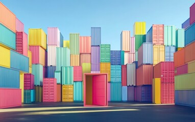 A large number of colorful shipping containers stacked on top of each other, creating an impressive and vibrant scene. 