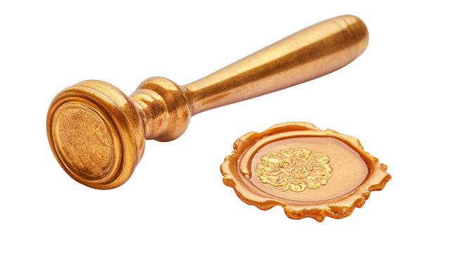 Golden seal and stamp on transparent background, embossing notary or royal document