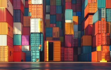 Obraz premium A large number of colorful shipping containers stacked on top of each other, creating an impressive and vibrant scene. 